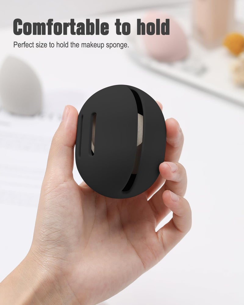 FERYES 2 PCS Makeup Sponge Holder - Shatterproof Eco-Friendly Silicone Beauty Make Up Blender Case for Travel - Black - Image 3